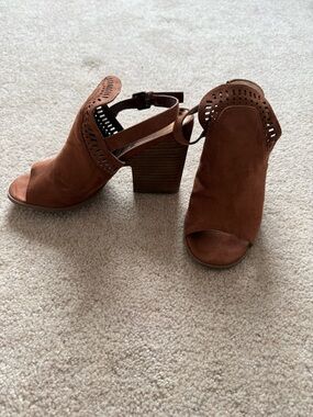 Carlos by Carlos Santana Open-Toe Laser-Cut Block Heel Sandals - Brown